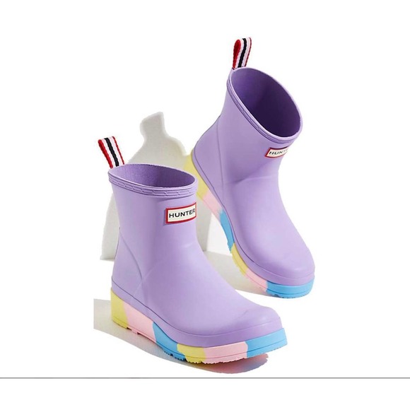 Hunter Play Short Womens Size 8 Rubber Rain Boots Stripe Sole Lavendar Mist New - Picture 1 of 6